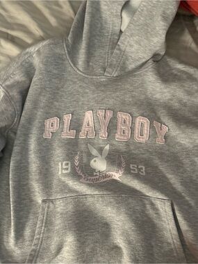 PLAYBOY girl’s Gray Hoodie with Light Pink Lettering